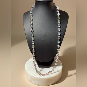 Vintage Aurora Borealis Crystal Bead Necklace – 23” Faceted Glass